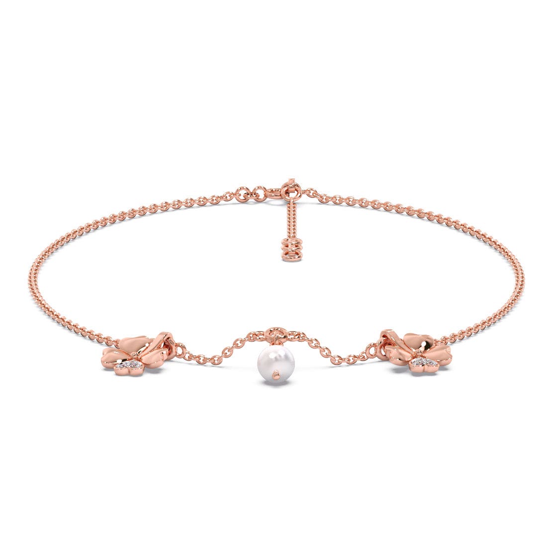Lucky Clover Off White Pearl Diamond Anklet