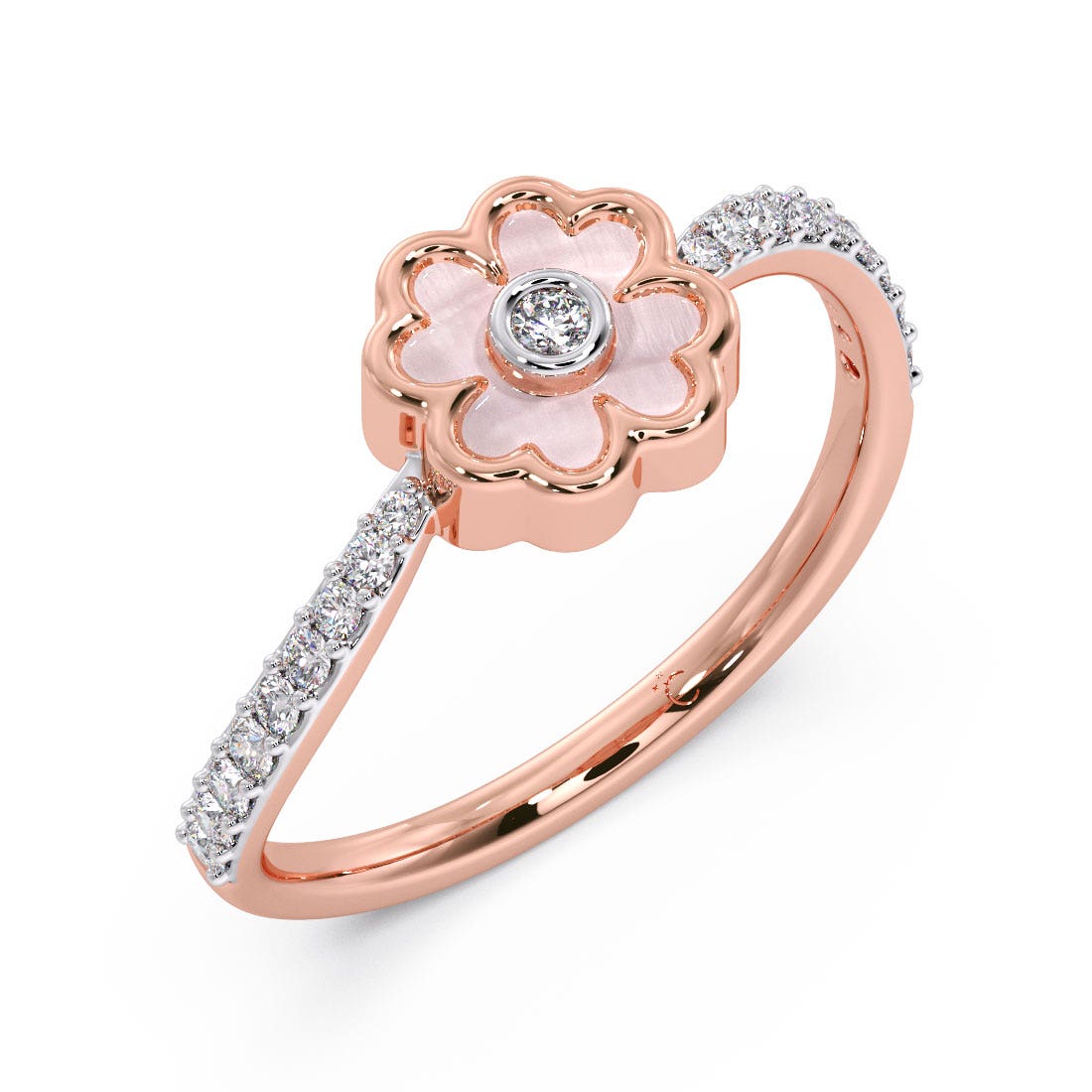 On wave Clover Diamond Ring
