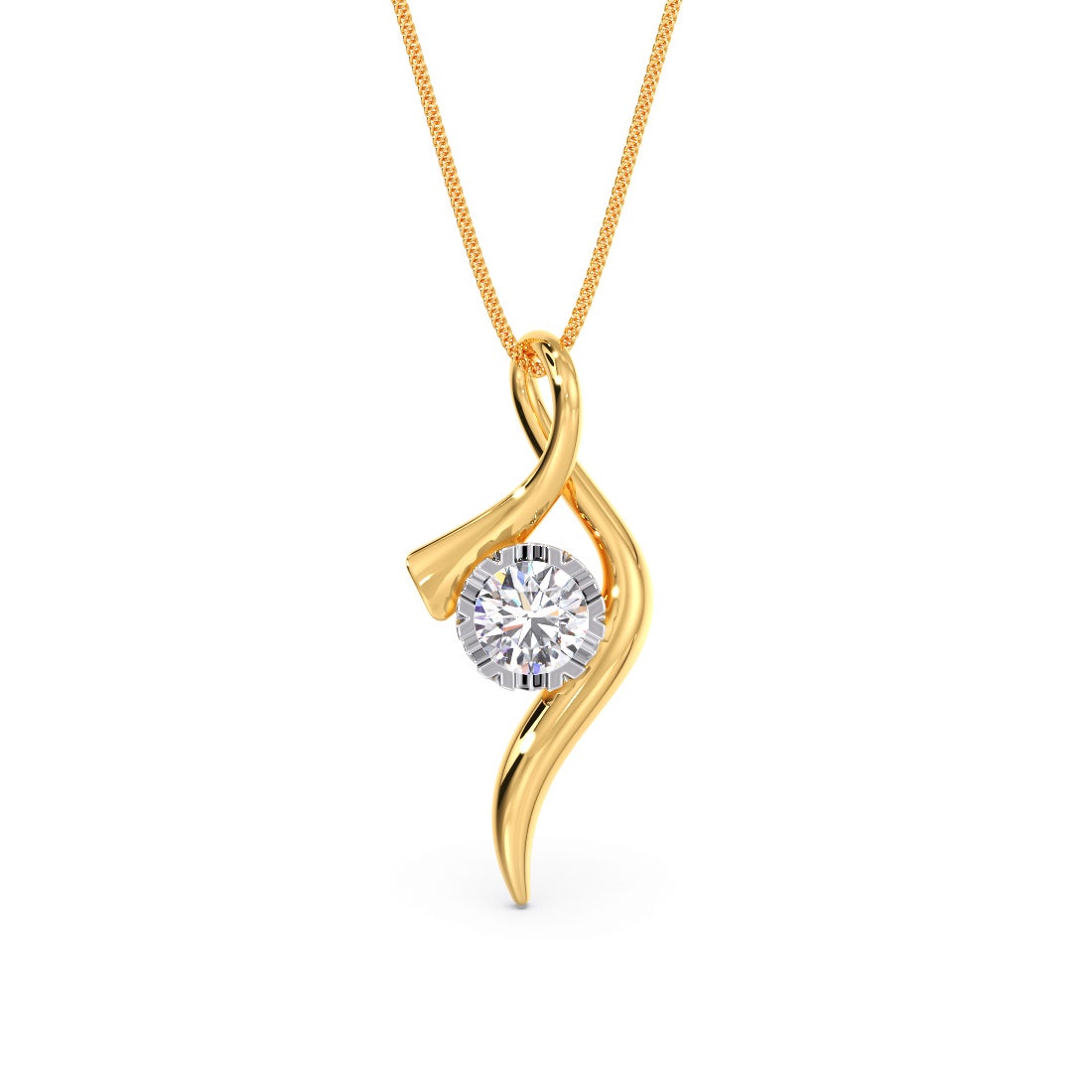 V Flowy Solitaire Diamond Pendant