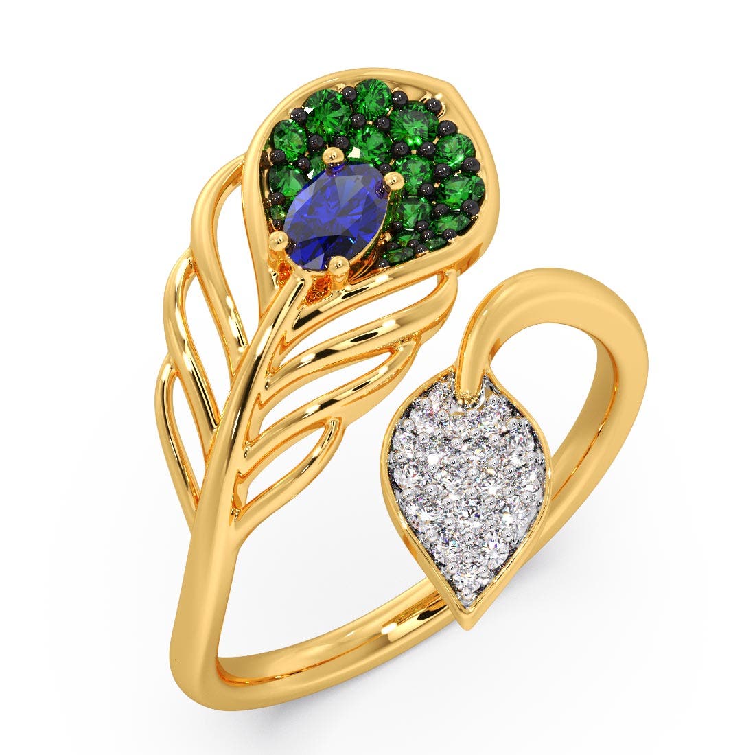 Faces Of Krishna Peacock Diamond And Gemstone Ring