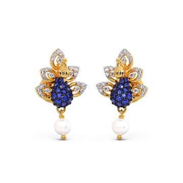 Peafowl Pearl And Diamond Dangle Earrings