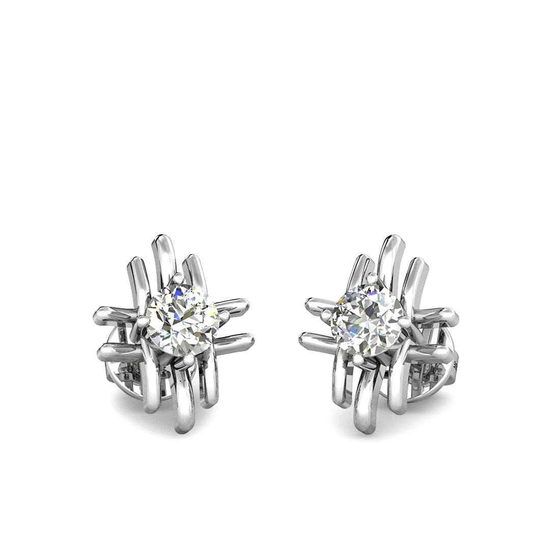 Waffle Solitaire Diamond Platinum Earrings