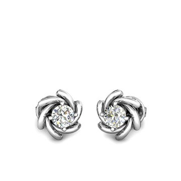 Swirling Solitaire Diamond Platinum Earrings