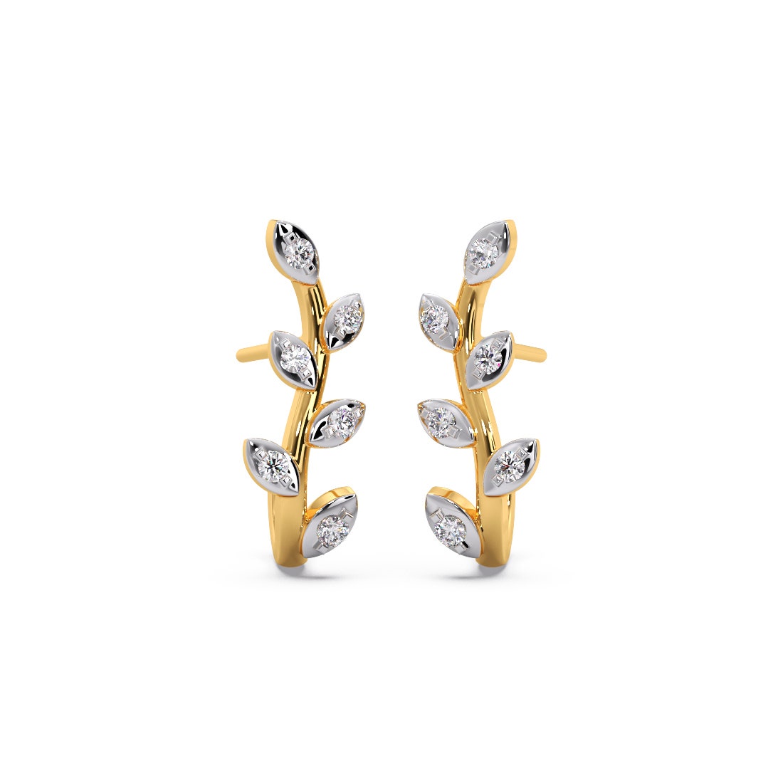 Leaf Embrace Diamond Half Hoop Earrings