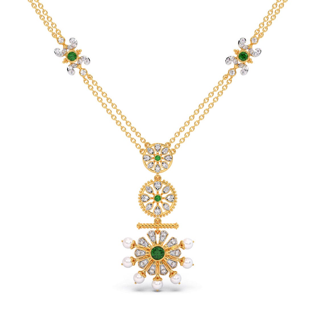 Spoked Chariot Pearl Diamond And Gemstone Collar Necklace