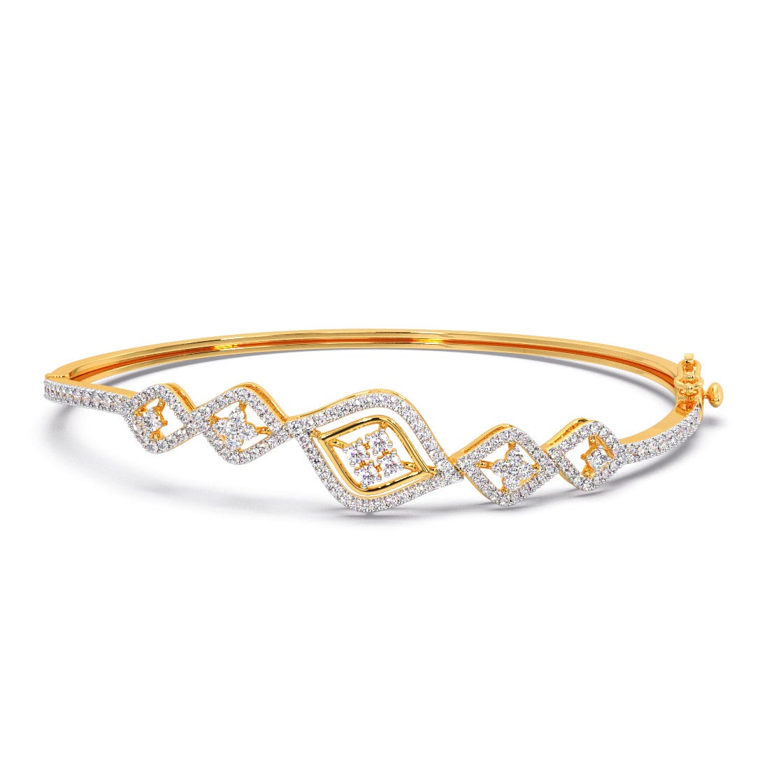 Glorious Floral Diamond Kada Bangle in White and Rose Gold