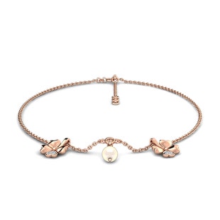 Lucky Clover Off White Pearl Diamond Anklet