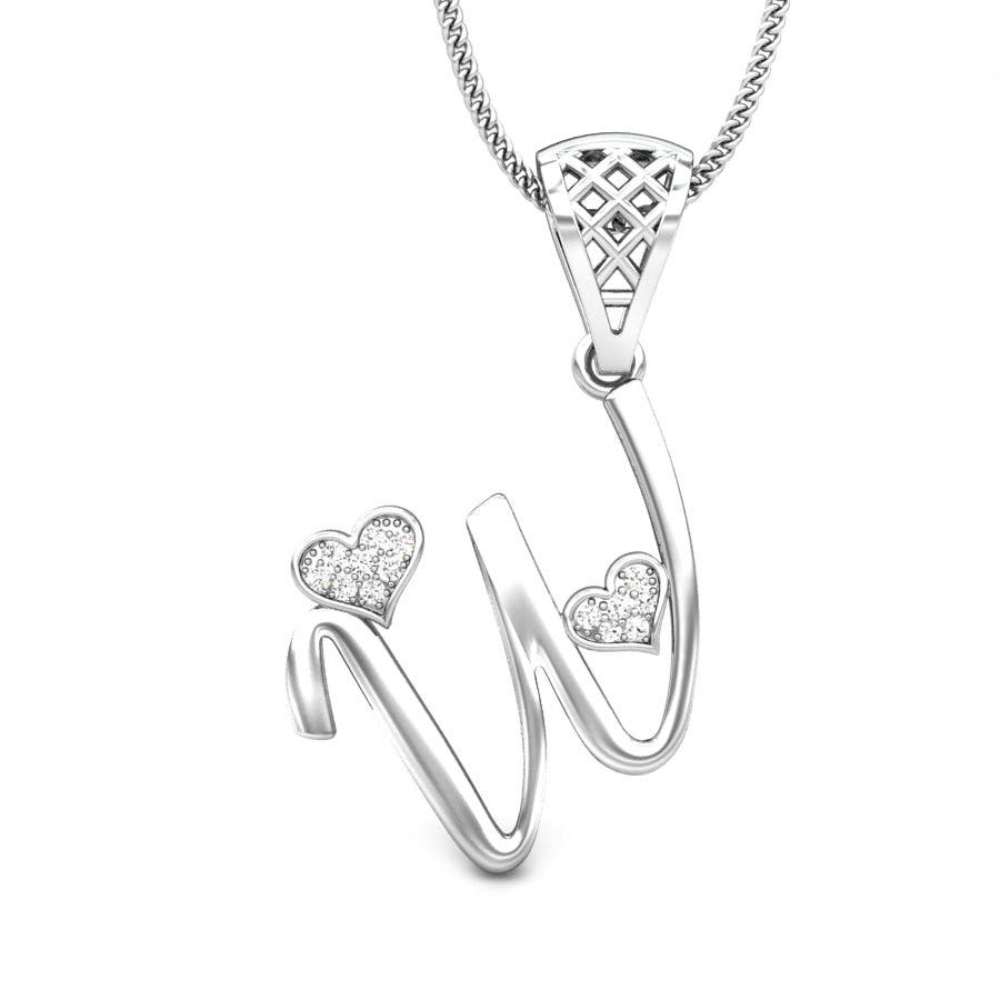 W Heart Initial Platinum Swarovski® Zirconia Pendant