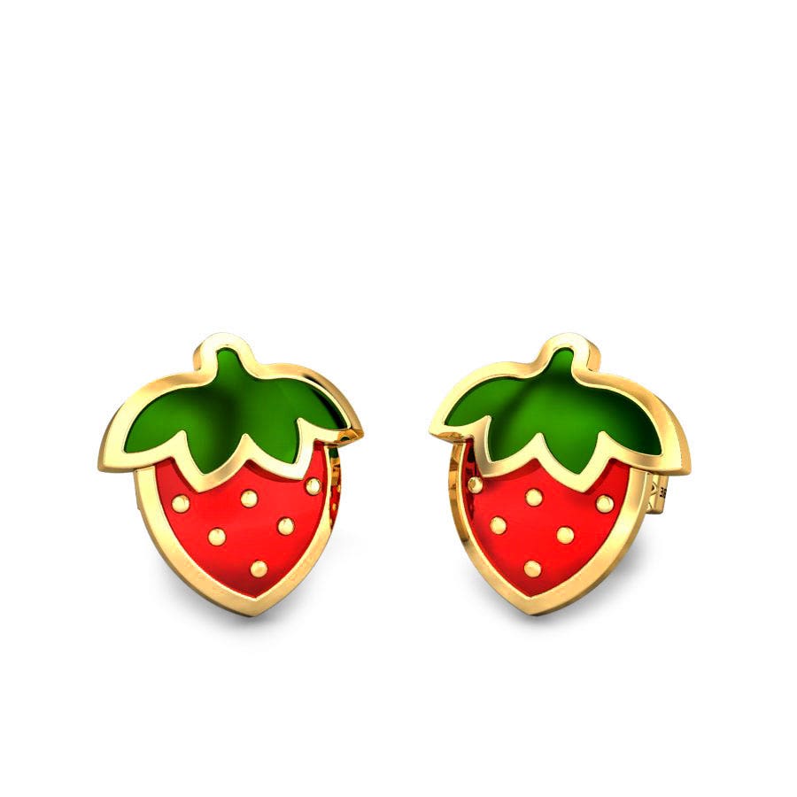 Red Berries Kids Gold Earrings