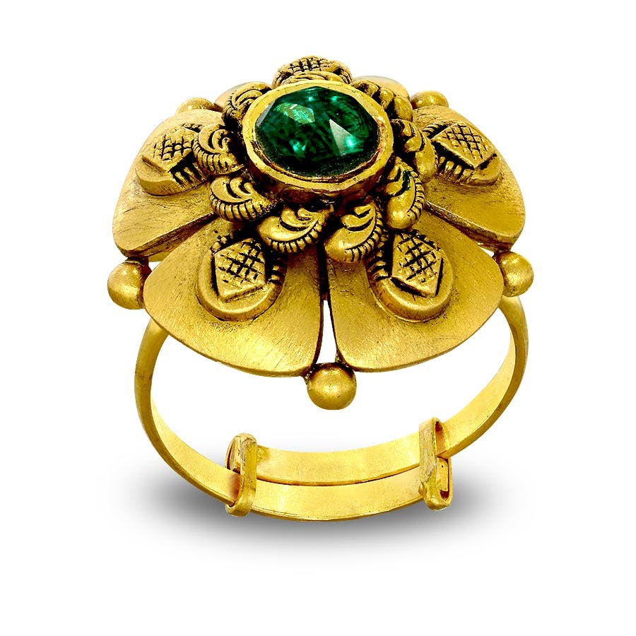 Saee Mudhra Green Gold Cocktail Ring