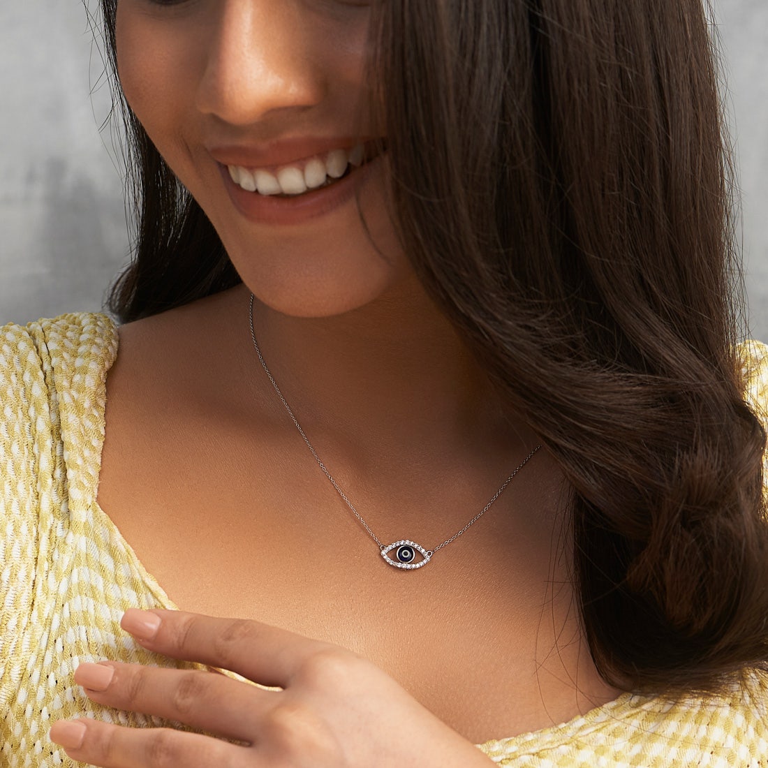 Diamond Frame Evil Eye Pendant Necklace