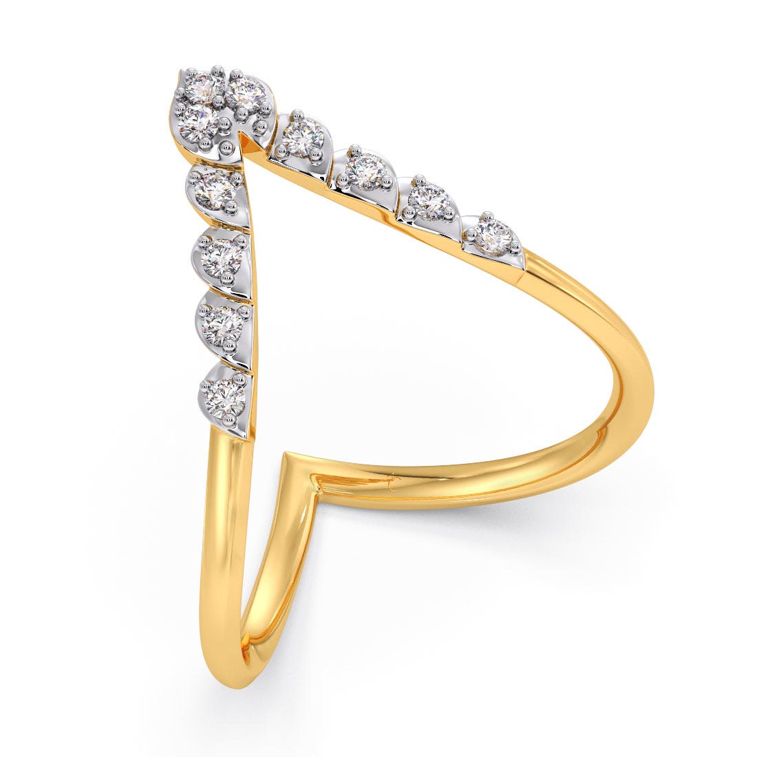 Scalloped Diamond V Ring