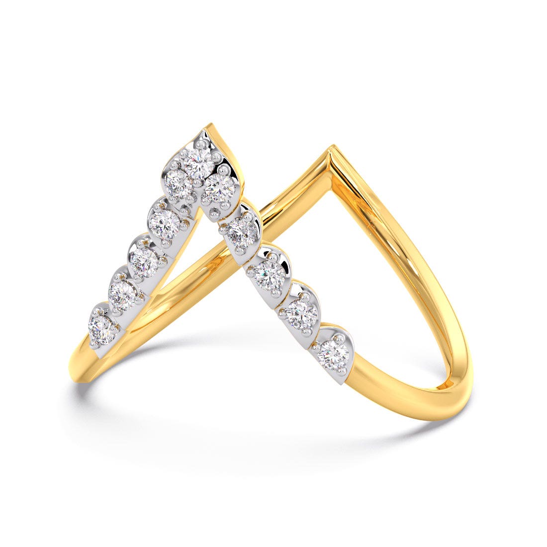 Scalloped Diamond V Ring