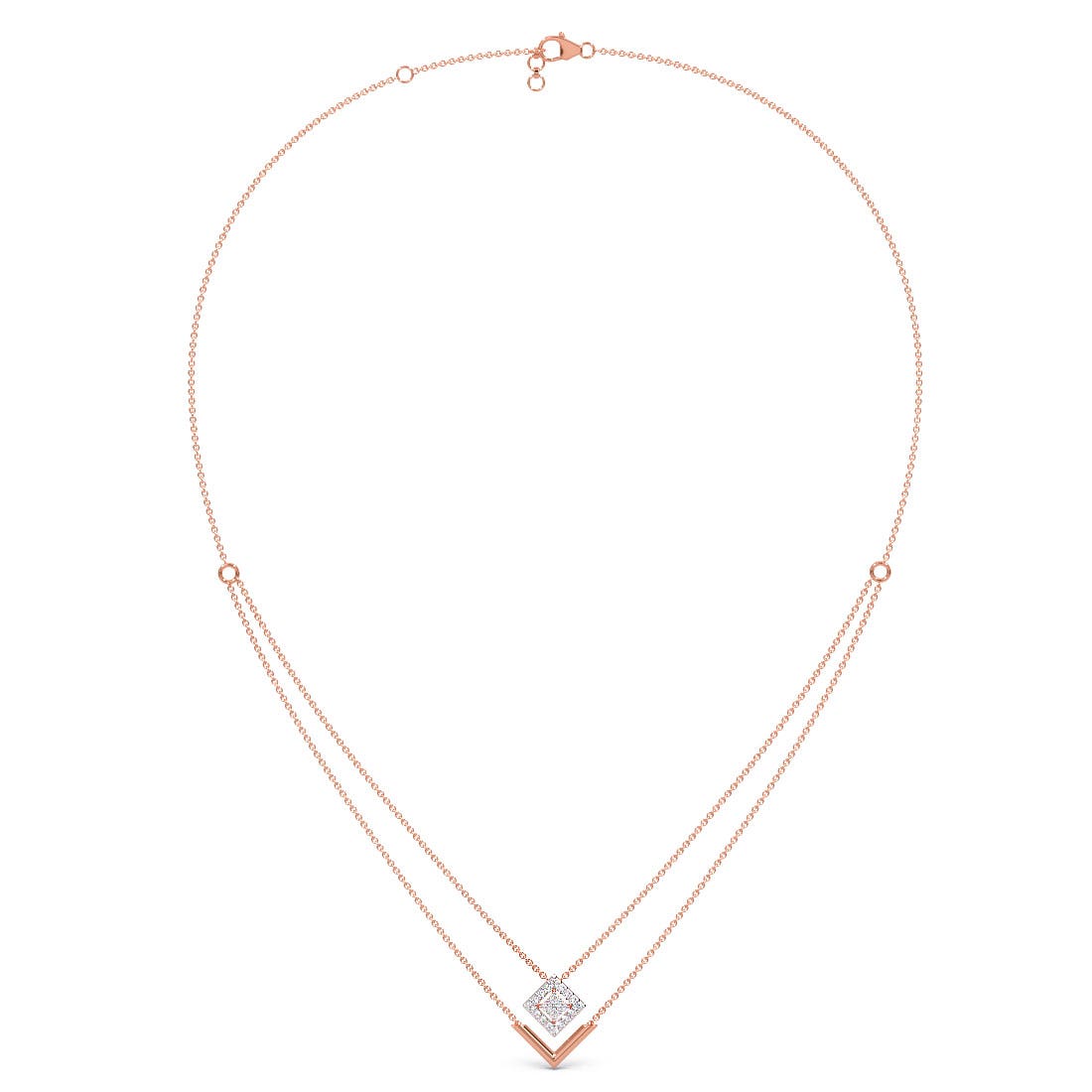 Classy Square Diamond 2 Layered Necklace