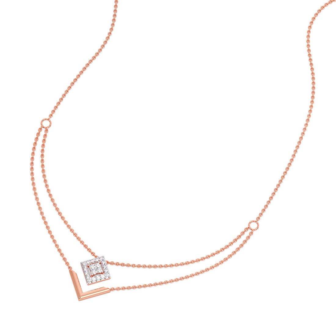 Classy Square Diamond 2 Layered Necklace