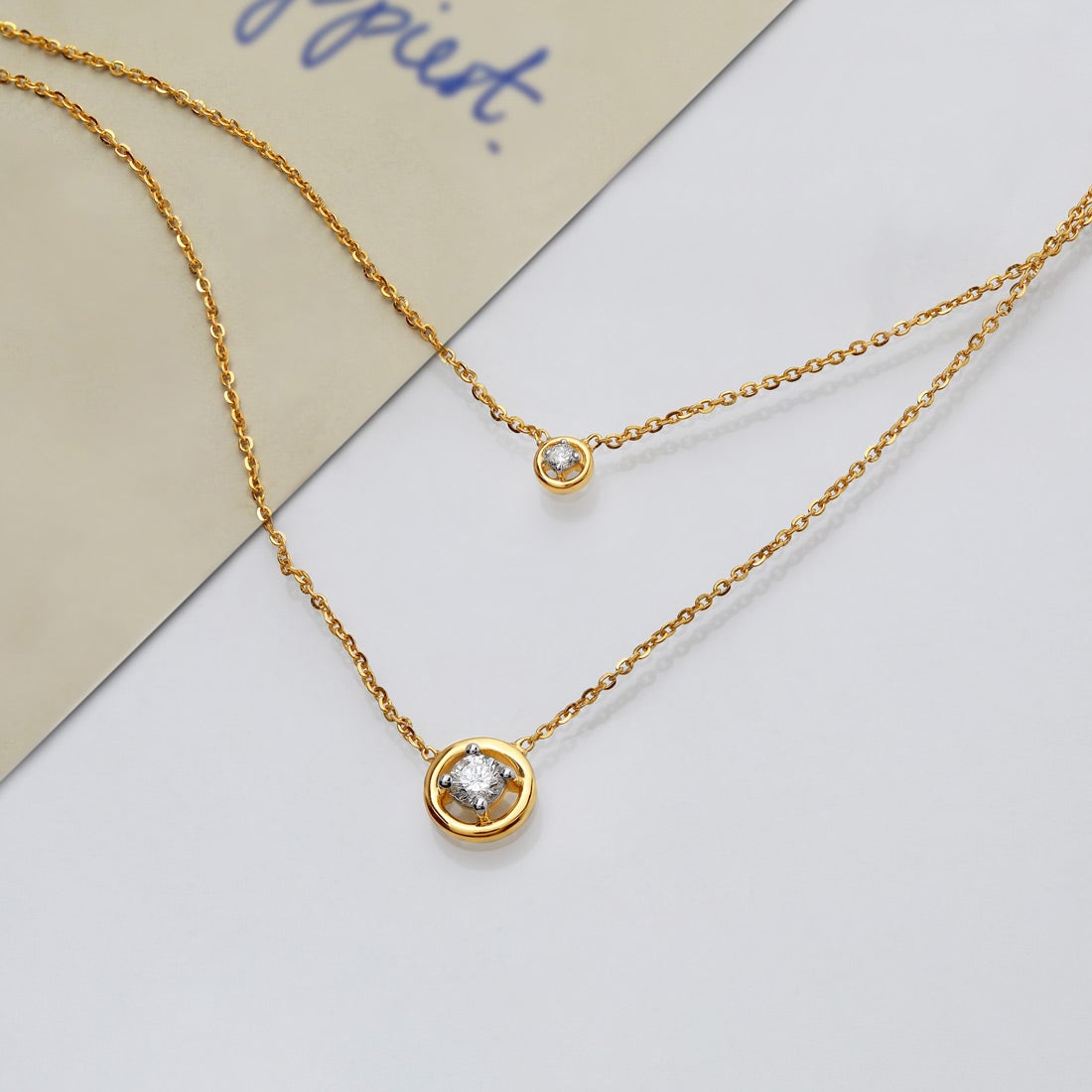 Disk Solitaire Diamond 2 Layered Necklace
