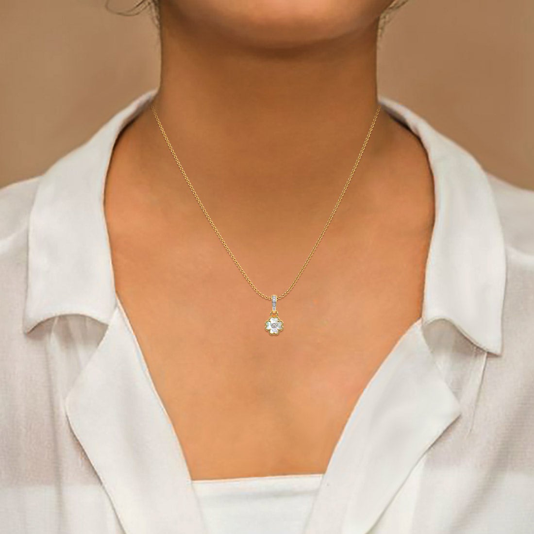 Smokey Clover Diamond MOP Pendant