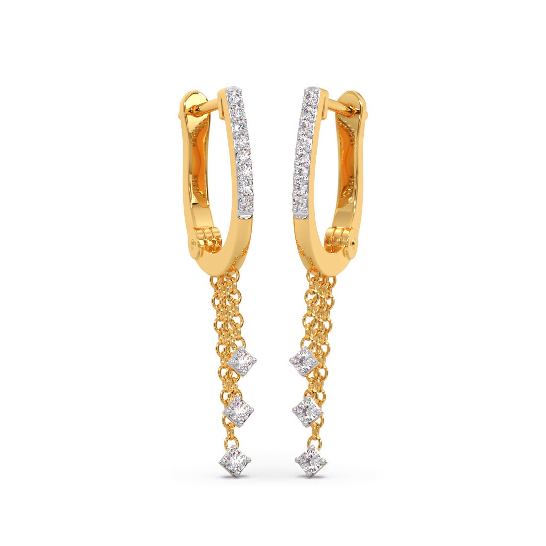 Three Squared Diamond Hoop Earrings