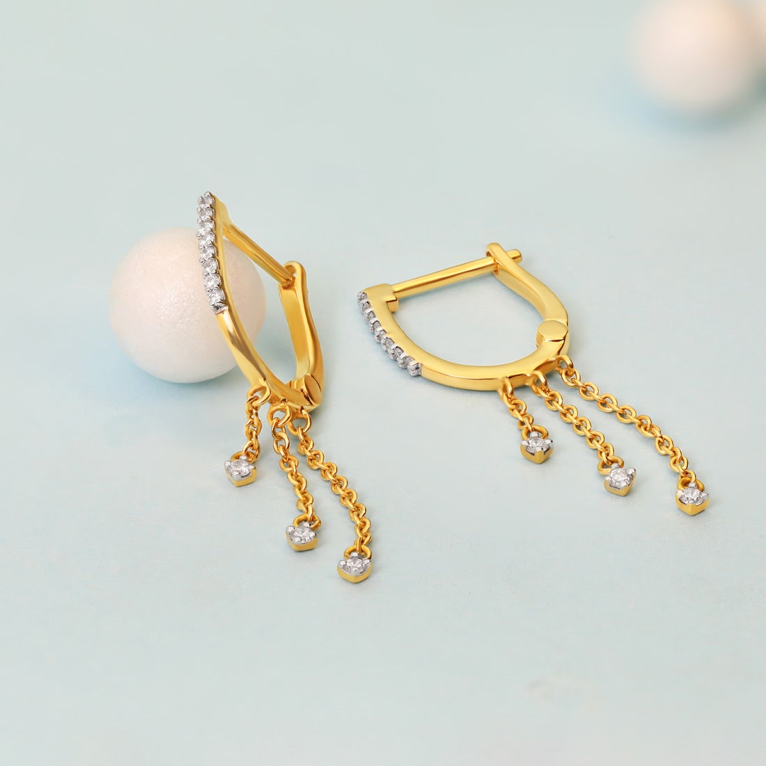 Three Squared Diamond Hoop Earrings