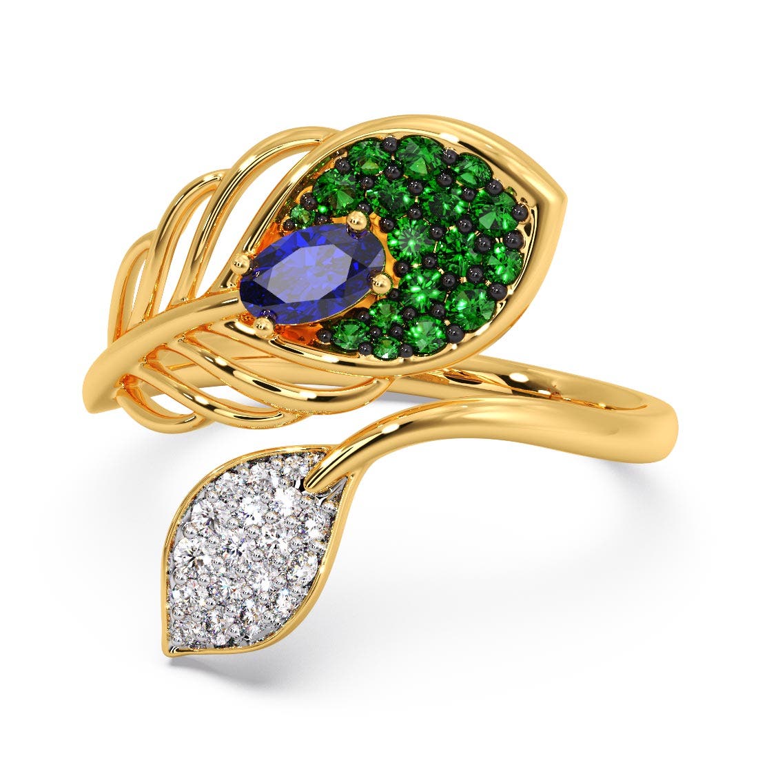Faces Of Krishna Peacock Diamond And Gemstone Ring