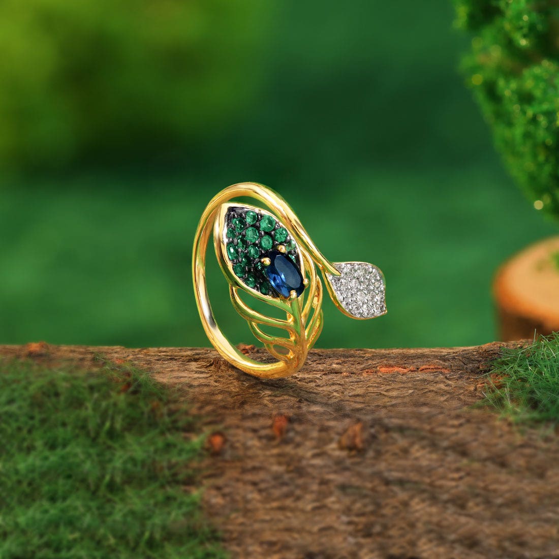 Faces Of Krishna Peacock Diamond And Gemstone Ring