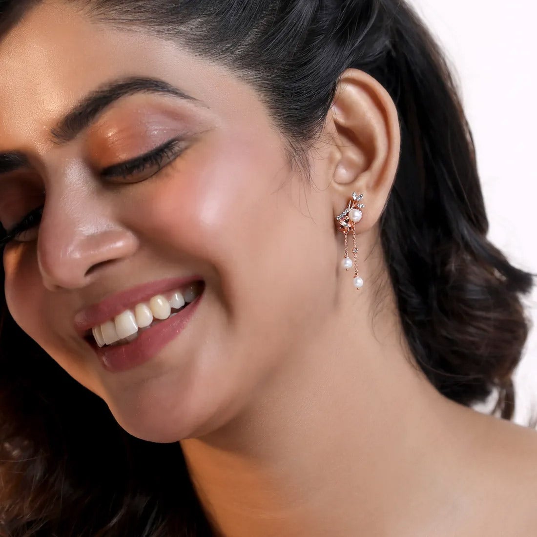 Pearl Blossom Essence Diamond Dangle Earrings