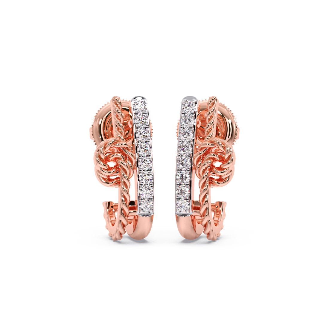 Parallel Knots Diamond Half Hoop Earrings