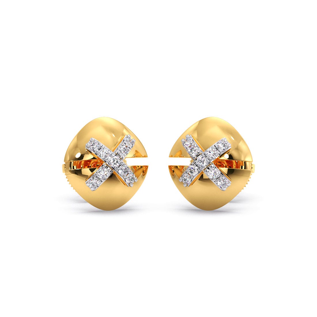 Cross Button Diamond Stud Earrings