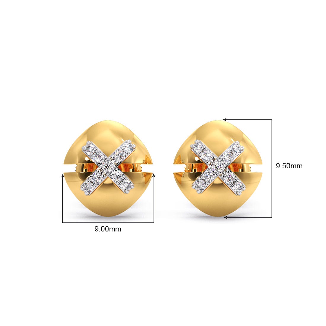 Cross Button Diamond Stud Earrings