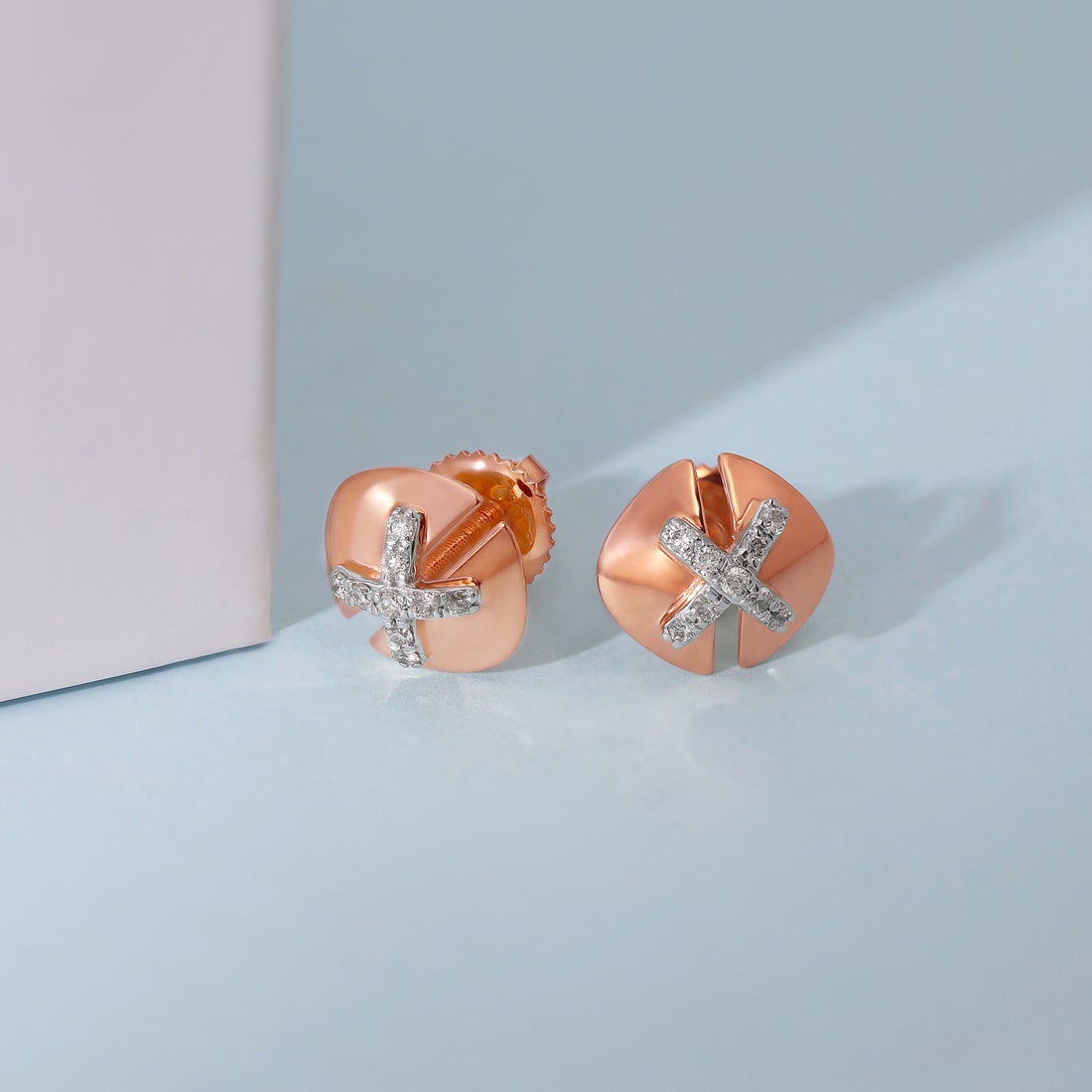 Cross Button Diamond Stud Earrings