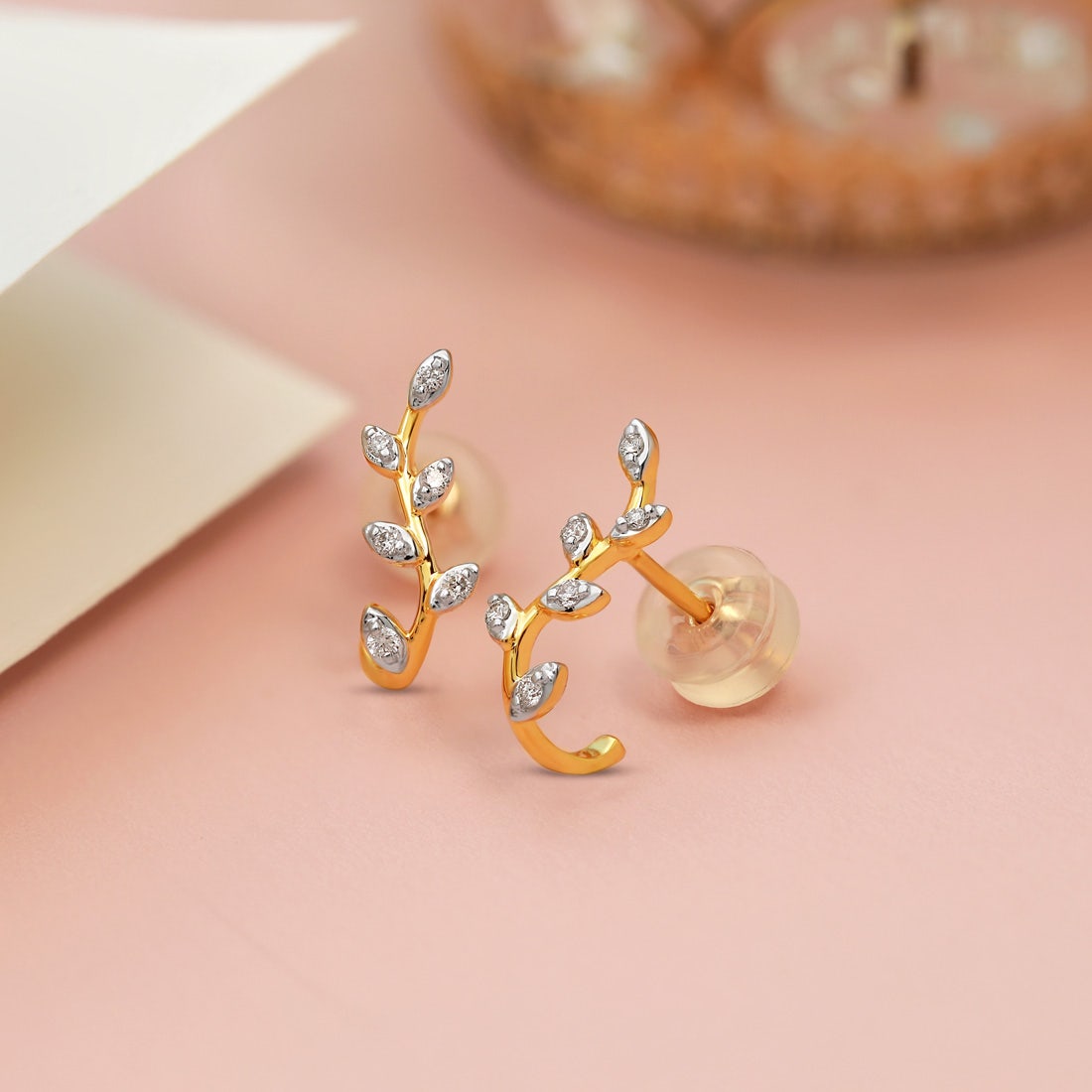 Leaf Embrace Diamond Half Hoop Earrings
