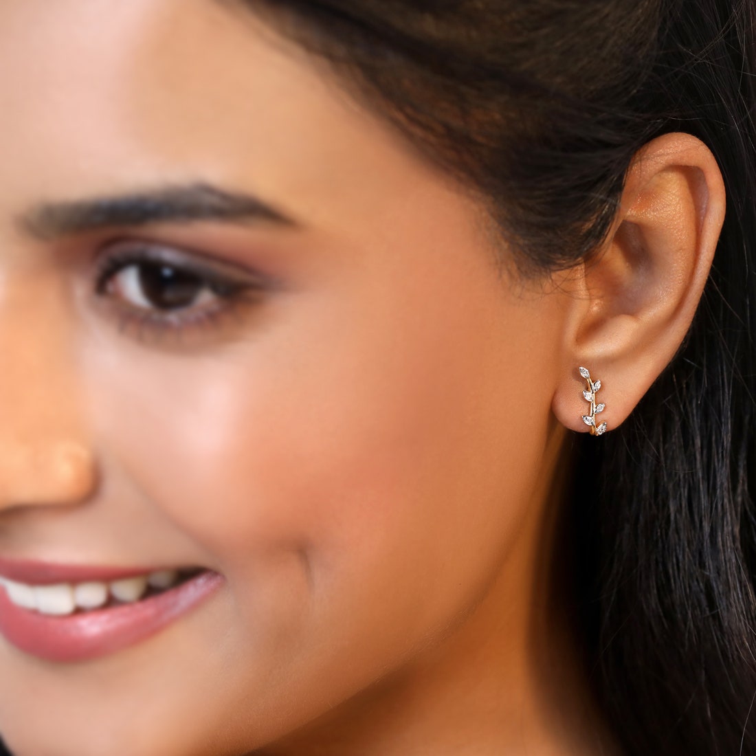 Leaf Embrace Diamond Half Hoop Earrings