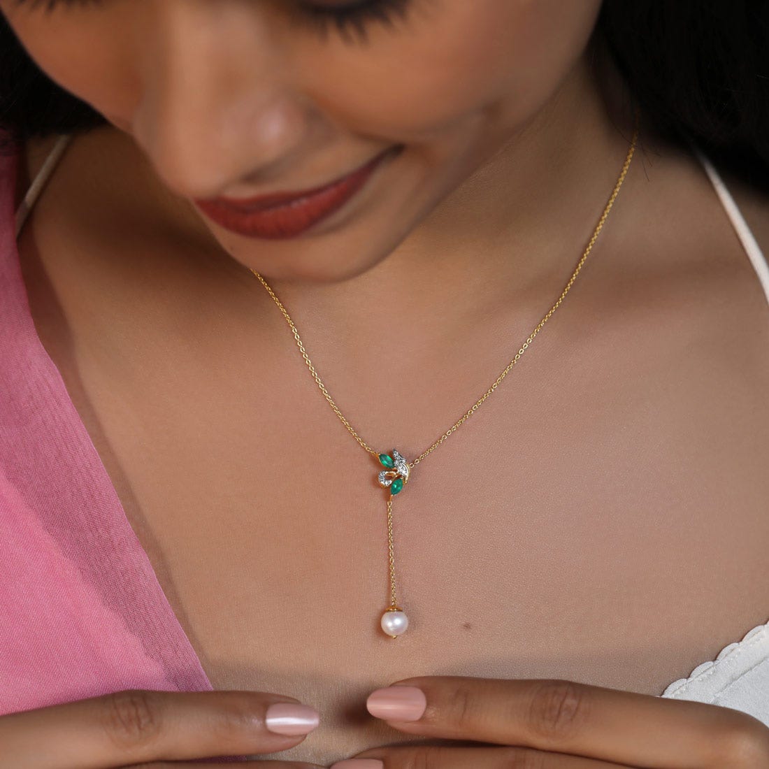 Pixie Dust Pearl Diamond And Gemstone Lariat Necklace