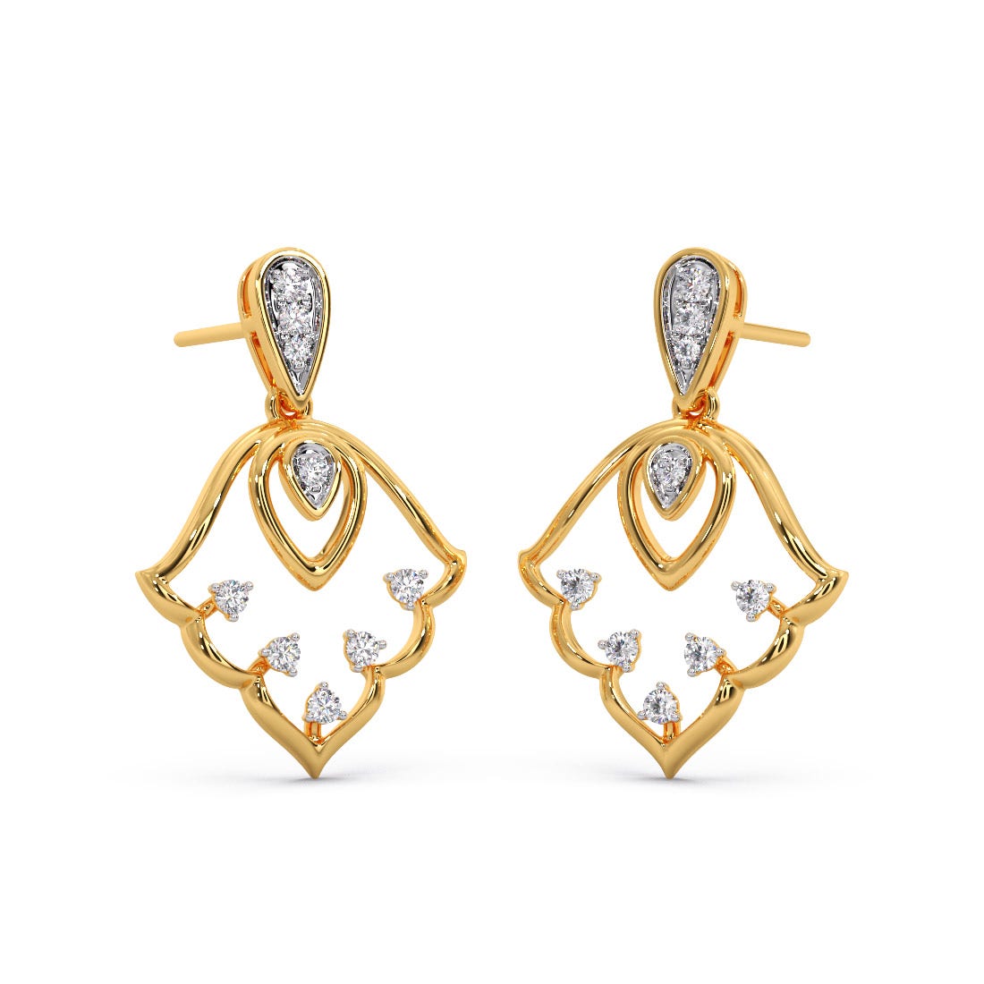 Golden Tulip Diamond Dangle Earrings