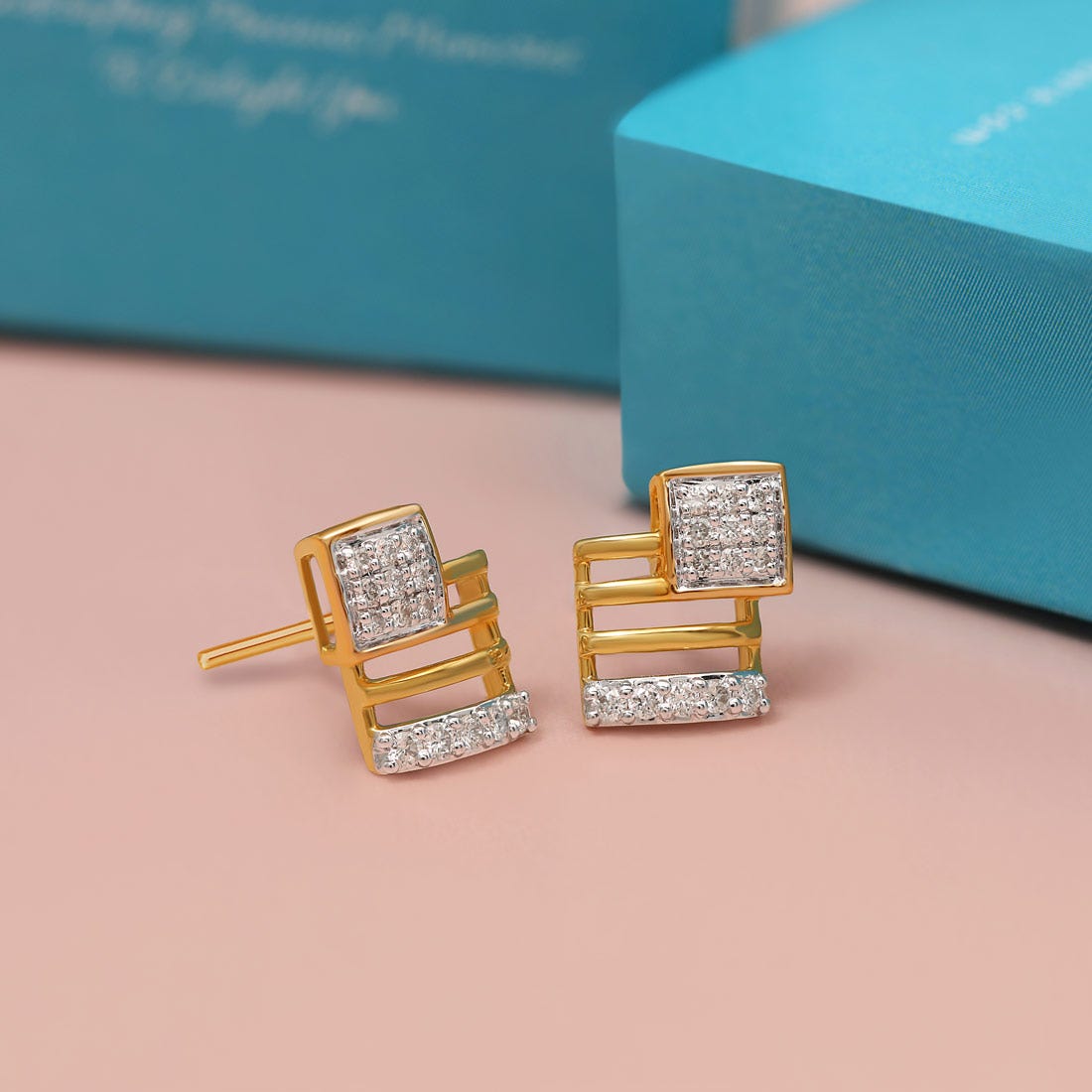 Linear Escalier Diamond Stud Earrings