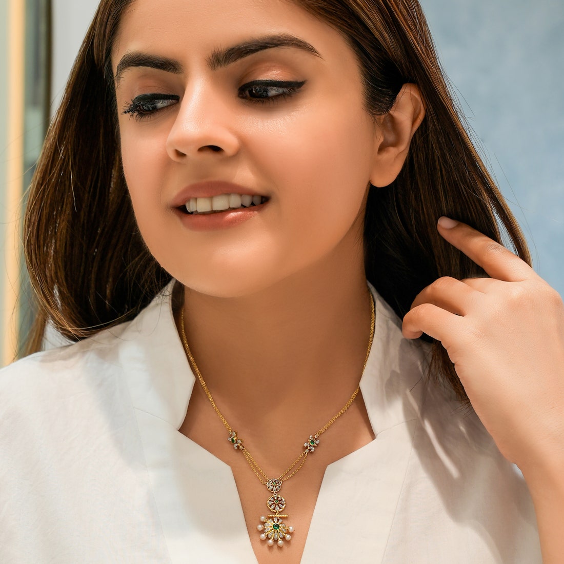 Spoked Chariot Pearl Diamond And Gemstone Collar Necklace