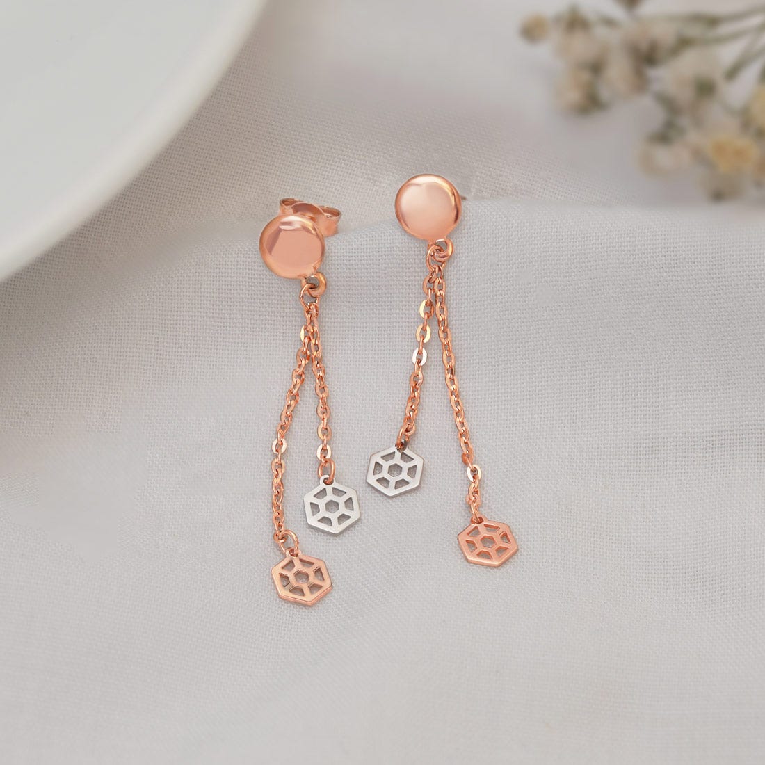 Hexagon Gold Dangle Earrings