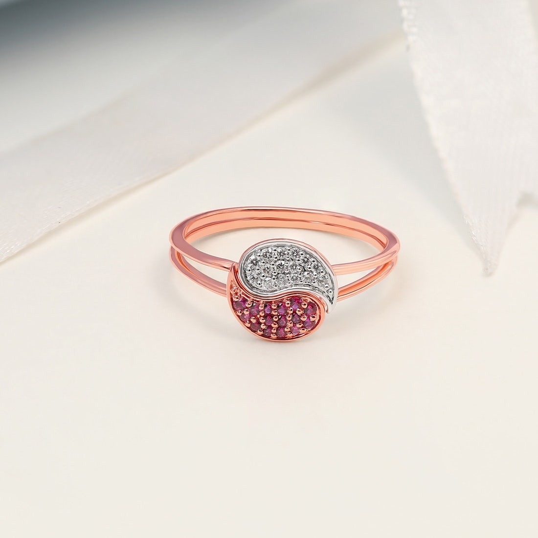 Yin & Yang Diamond And Gemstone Ring