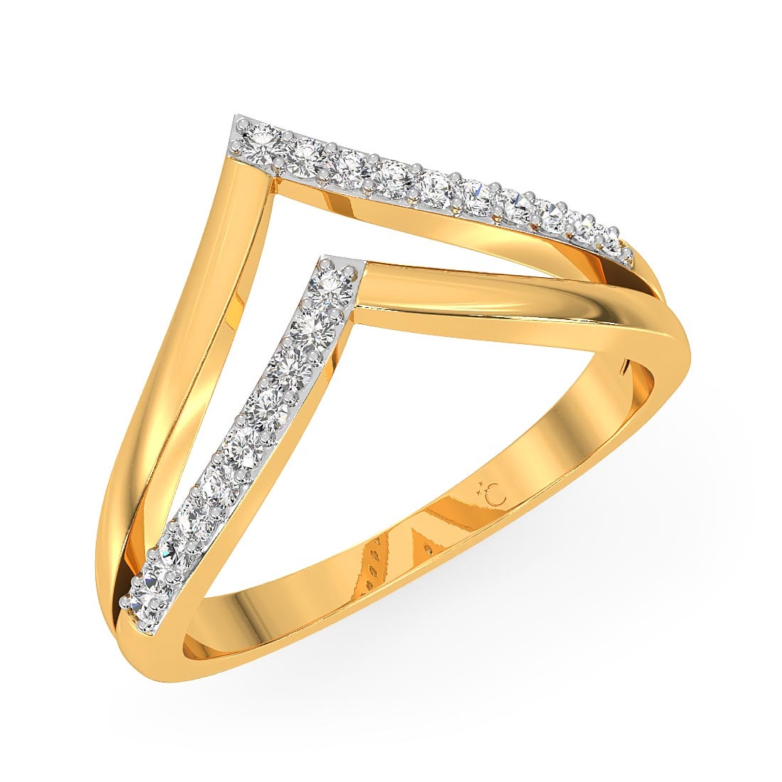 Double Line V Diamond Ring