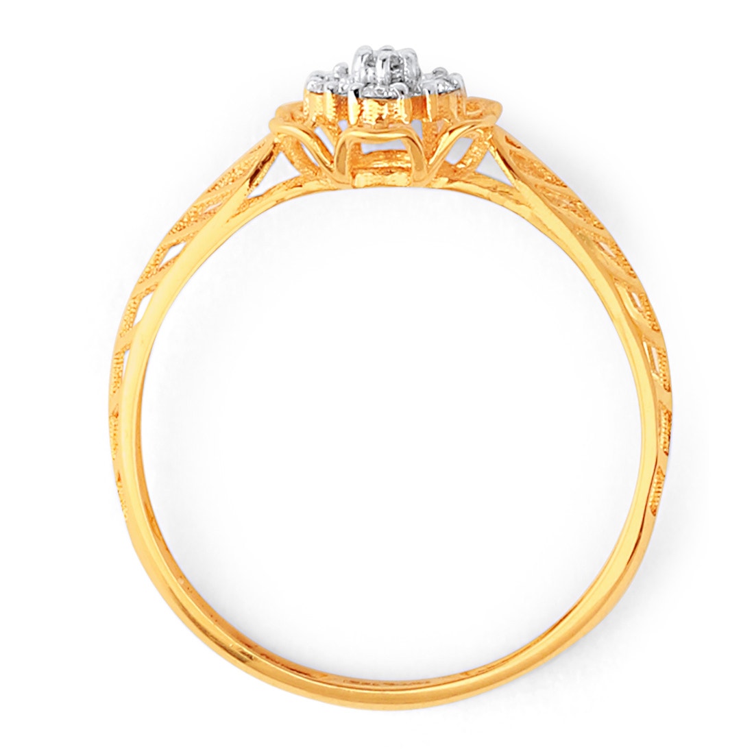V Patterned Diamond Cluster Ring