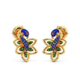 Feather Scape Peacock Gold And Gemstone Earrings