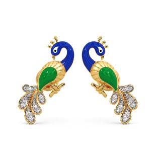 Perched Peacock Diamond Stud Earrings