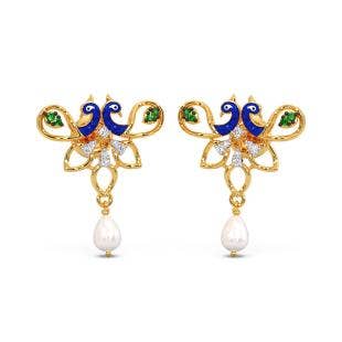 Soulmate Peacock Pearl Diamond Dangle Earrings