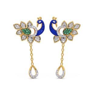 Soft Love Peacock Diamond And Gemstone Dangle Earrings