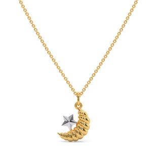 Star Over Moon Gold Pendant With Chain
