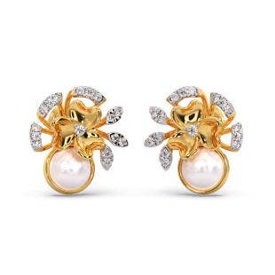 Pearled Flora Diamond Stud Earrings