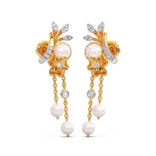 Pearl Blossom Essence Diamond Dangle Earrings