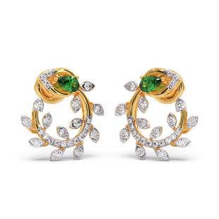 Peacock Feather Diamond And Gemstone Studs Earrings