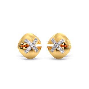 Cross Button Diamond Stud Earrings