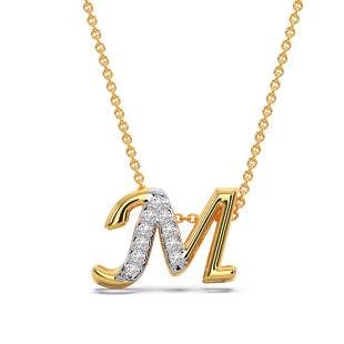 M Initial Alphabet Diamond Pendant